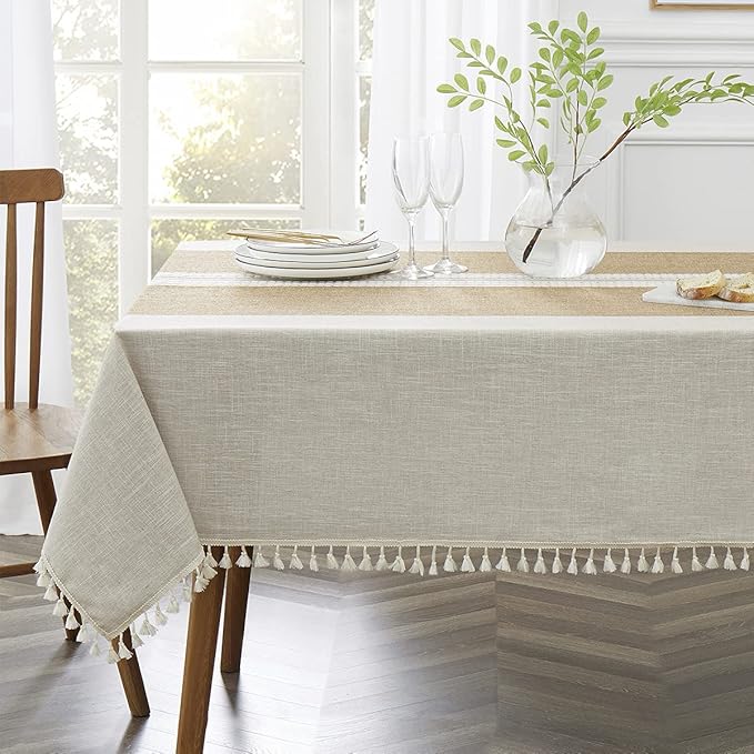 QIANQUHUI Embroidered Tablecloth for Dining Table,Dust Proof Spillproof Soil Resistant Cotton Linen Rectangle Table Cloths (Coffee, Square, 55''x55'', 2-4 Seats)