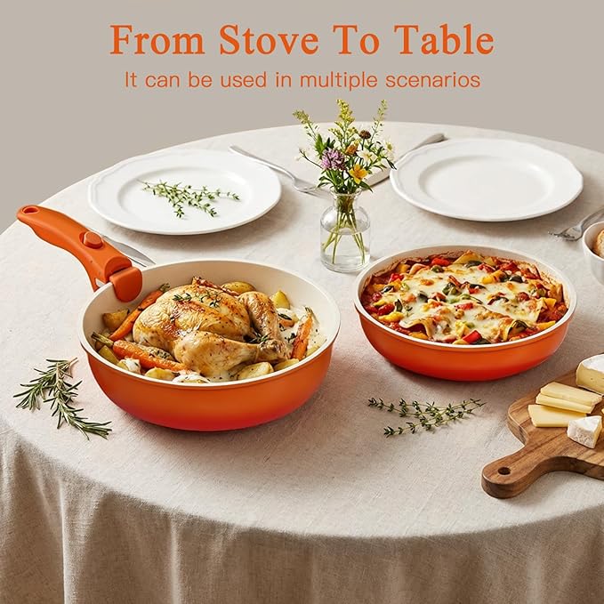 GiPP 5PCS Pots and Pans Set Non Stick, Nonstick Cookware Set Detachable Handle,Ceramic Pots for Cooking Non Stick with Removable Handle, RV Cookware Set, Orange Gradien