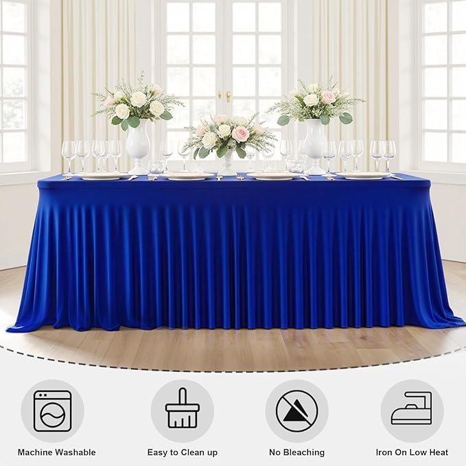 Royal Blue Spandex Tablecloths 6FT Rectangular Fitted Table Covers, Stretch Tablecloths for 6 Foot Tables Wrinkle Free Elastic Table Skirt for Graduation Party Wedding Banquet Buffet Events