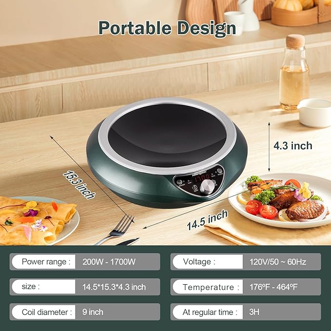 Induction Wok Cooktop Induction Burner 1700W/85V~120V Electric Wok Curved Surface Electronic Cooker Concave Stoves