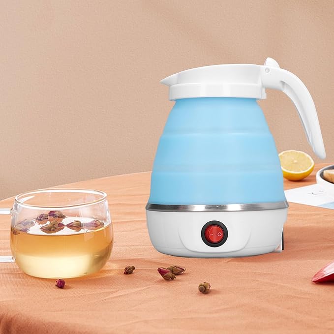 Folding Electric Kettle, 0.6L 400W US Plug 110V Slim Foldable Design for Travel Portable Hot Water Kettle (Blue)