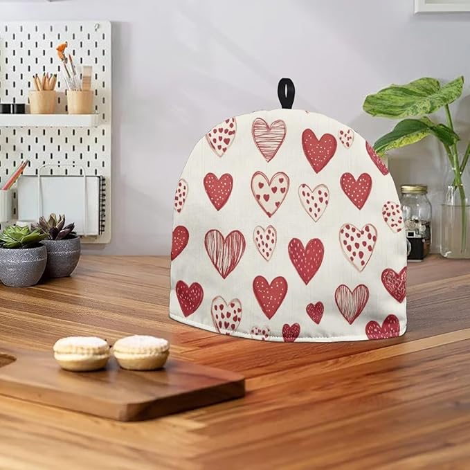Love Heart Tea Pot Cover for Teapot Insulation Cover for Valentine's Day Pink Romantic February 14th Tea Pot Cover Warm Tea Cosy for Teapot