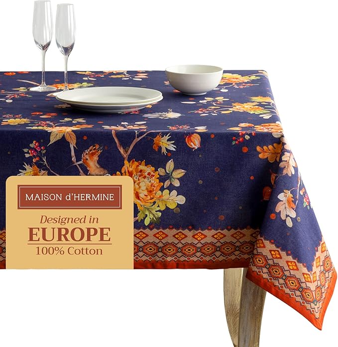 Maison d' Hermine Table Cloth Rectangle Table 100% Cotton 70 x 90 Inches Fall Tablecloth Reusable Everyday Use for Thanksgiving Christmas Decorations Dining Farmhouse Party (Kelim - Infinity)