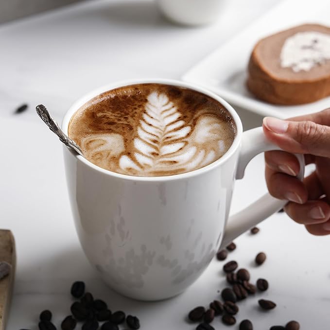 16OZ Ceramic Coffee Mugs Set, Large White Coffee Cups with Handles, Porcelain Mug Sets for Milk, Tea, Latte, Mocha, Cocoa, Cappuccino, Dishwasher Safe, Cups Gift for Holiday & Anniversary (4PCS)