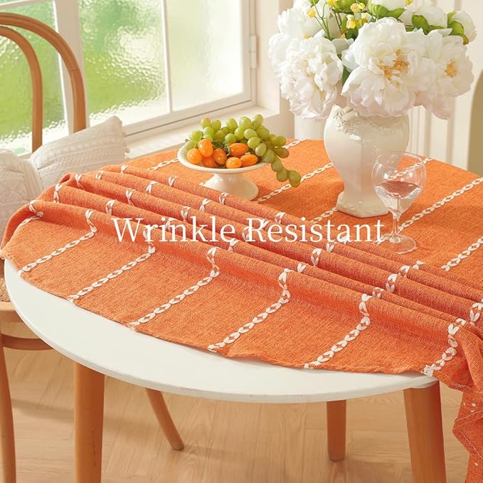 Zobesta Linen Table Cloth Burnt Orange Round Tablecloth 53 inch, Washable Farmhouse Soft Boho Round Table Cloth for Halloween,Thanksgiving, Party, Dining, Outdoor, Fall