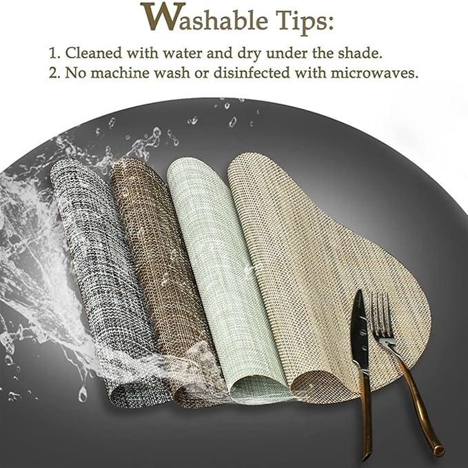 Washable Oval PVC Placemats Set of 1/4/6 Heat Cross Woven Non-Slip Insulation Table Mats for Kitchen Dining Table(Tuo Grey,4pcs)