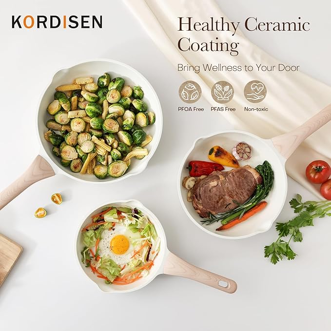 Kordisen Nonstick Ceramic Frying Pan, 12.5 Inch Ceramic Large Skillet, Healthy Non Toxic Cooking Pan, Stay-Cool Handle, Induction Compatible, PFOA & PFAS Free, White