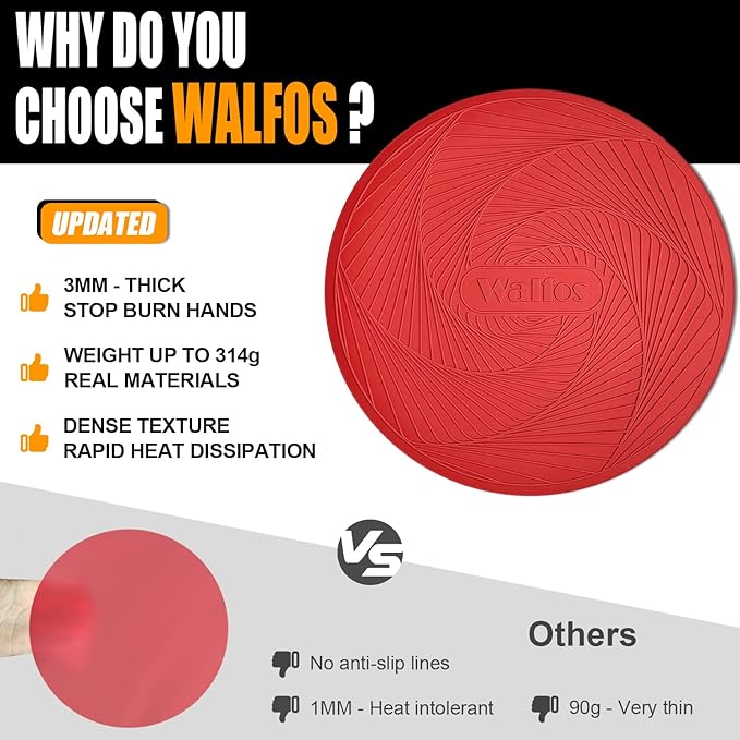 Walfos 12 10 Inch Silicone Microwave Mats, Microwave Splatter Cover for Food, Pot Holders for Kitchen, Non-Slip Heat Resistant Silicone Mats for Microwave, Oven, Hot Pan, Pot (Red)