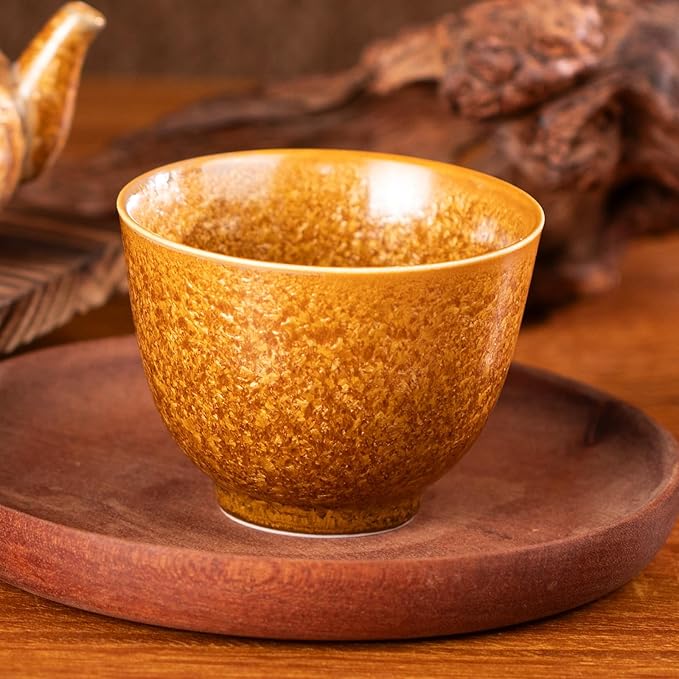 KAMMAK Ceramic Tea & Coffee Cups Set of 2 - Vintage Crystalline Glaze Espresso Mugs, 4.6oz Hand Painted for Afternoon Tea or Coffee, Birthday Gift for Women Men, Wide-mouth Cup