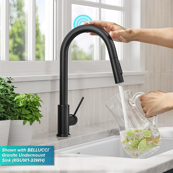 KRAUS Oletto Contemporary Single-Handle Touch Kitchen Sink Faucet with Pull Down Sprayer in Matte Black, KTF-3104MB