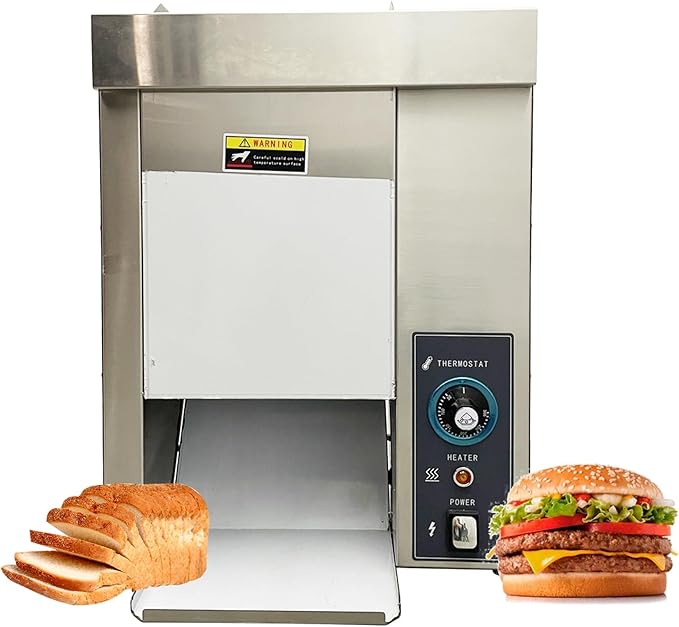 110V Vertical Hamburger Toaster Machine, Adjustable Temperature and Thickness Burger Bun Toaster for Burger Joints Cafes 2000W