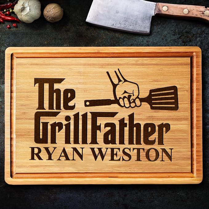 The Grill Father Cutting Board, Personalized Grilling Gifts for Men, Custom Cutting Board for Dad, Fathers Day Bbq Gifts for Him, Grill Gifts for Birthday