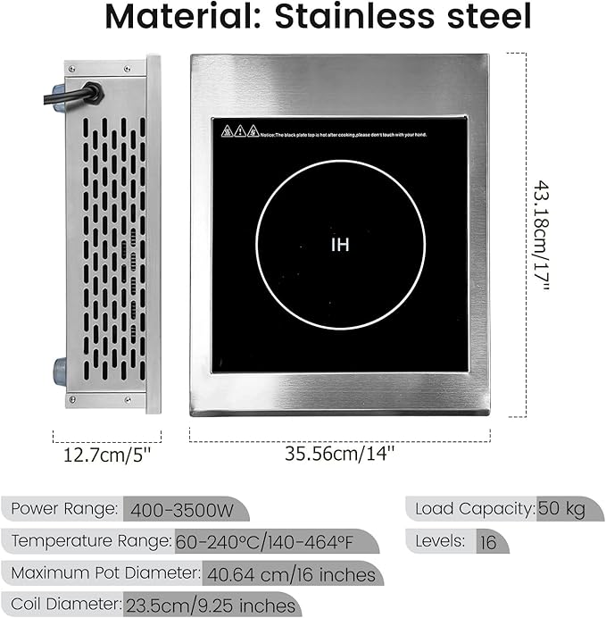 3500W Commercial Induction Cooktop, 240V Single Induction Burner with 18-Hour Timer, High-Efficiency Induction Heater for Restaurant & Catering