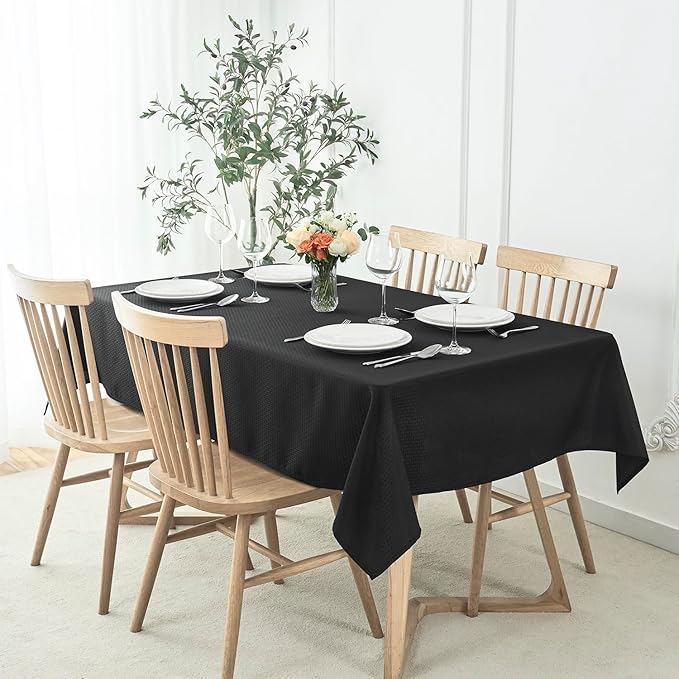 maxmill Square Tablecloth Water Resistance Antiwrinkle Spill Proof Weaved Texture Table Cloth, Decorative Fabric Table Cover for Banquet Parties Event Holiday Dinner, 70 x 70 Inch, Black