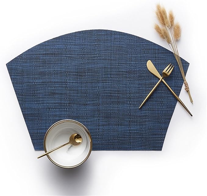 Round Oval PVC Table Placemats Wedge Shaped Dining Table Mats Non-Slip Heat Waterproof Indoor Outdoor Kitchen(San Blue,6 pcs 45x30cm)