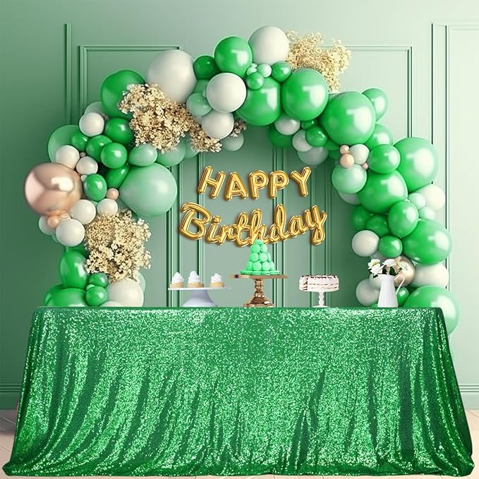 Eternal Beauty Green Tablecloth, 50x80 Inch Sequin Rectangle Glitter Table Cover for Cake Dessert Exhibition Party Birthday Events
