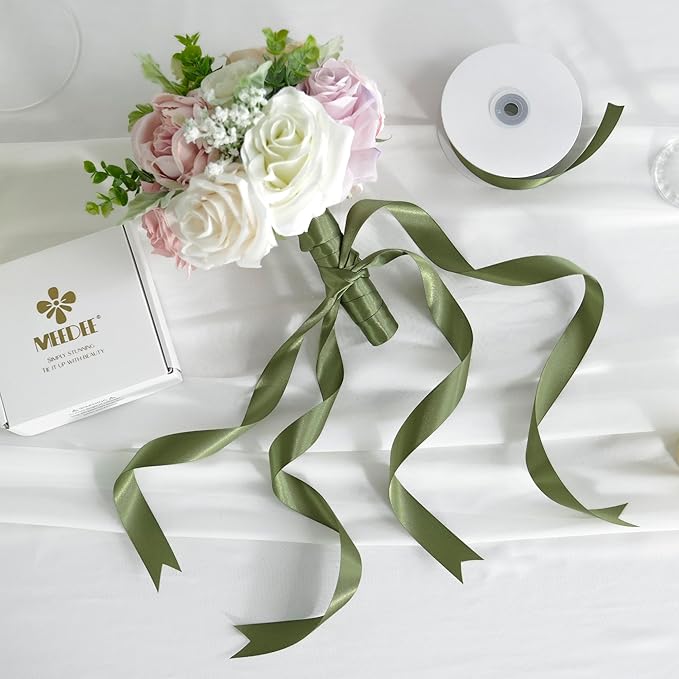 MEEDEE Moss Green Ribbon 1 Inch Moss Green Satin Ribbon Lux Double Faced Ribbons by 50 Yards Polyester Green Wrapping Ribbons for Crafts, Weddings, Flower Bouquet, Holiday Decorating