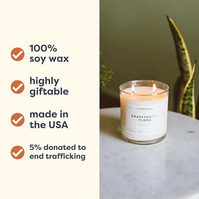 Calyan Wax Co. Mahogany & Cashmere 2 Wick Scented Candle - 37 Hour Burn - Luxury Non Toxic Soy Wax Candles - Long Lasting Large Glass Jar Candle for Home - 8.8oz