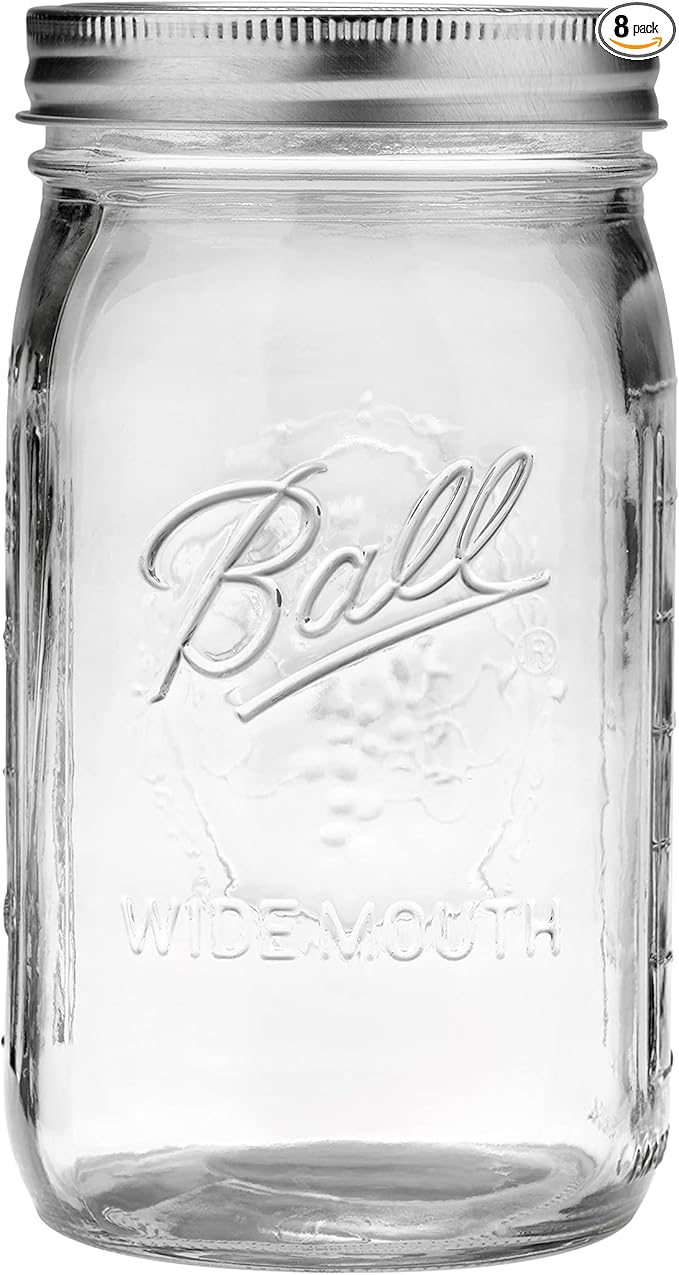 Ball Wide Mouth Glass Mason Jars with Lids and Bands, Used for Canning, Pickling, Juice, Jam, Jelly, Quart Size 32 Ounce (Pack of 8)