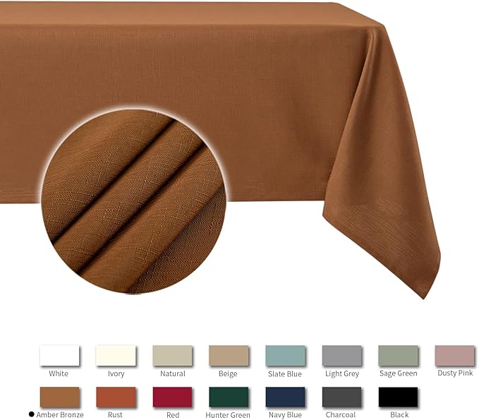 maxmill Square Harvest Tablecloth Water Resistance Antiwrinkle Spill Proof Faux Linen Textured Table Cloth Decoration Table Cover for Fall Harvest Thanksgiving Dinner, 70 x 70 Inch, Amber Bronze