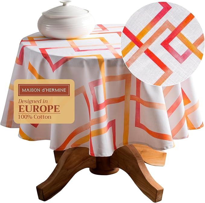 Maison d' Hermine Table Cloth Round Table 100% Cotton 63 Round Inches Tablecloth Reusable Decorative for Dining Room Farmhouse Home Valentines Day Decorations Spring Summer - Summer Maze