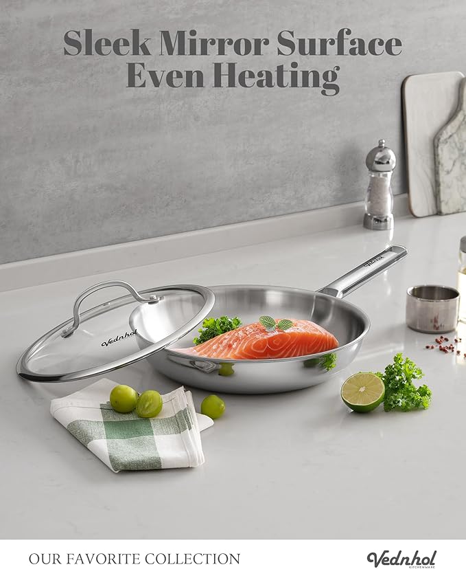 Stainless Steel Pan,12 Inch Stainless Steel Frying Pan,Tri-Ply Stainless Steel Skillet,Steel Pan for Cooking,PFOA&PTFE Free,Dishwasher and Oven Safe,Induction&All Stove Compatible