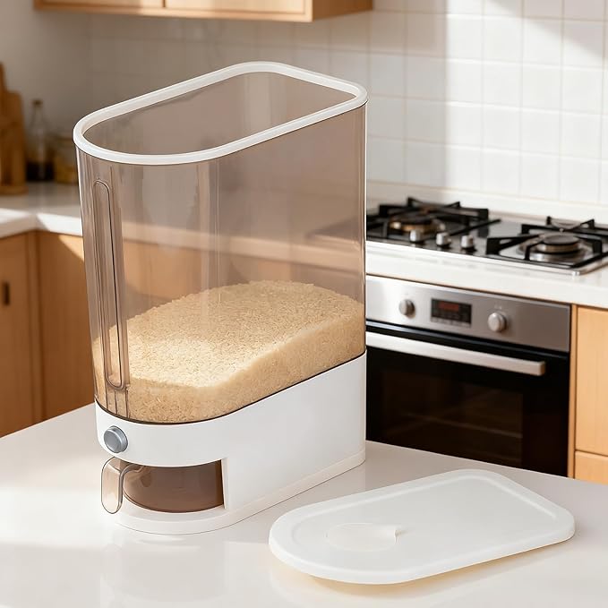 Rice Storage Container, Airtight Food Storage Bin with Dispenser, Moisture-Proof Cereal Container for Kitchen Organization, Space-Saving (22 Lbs)