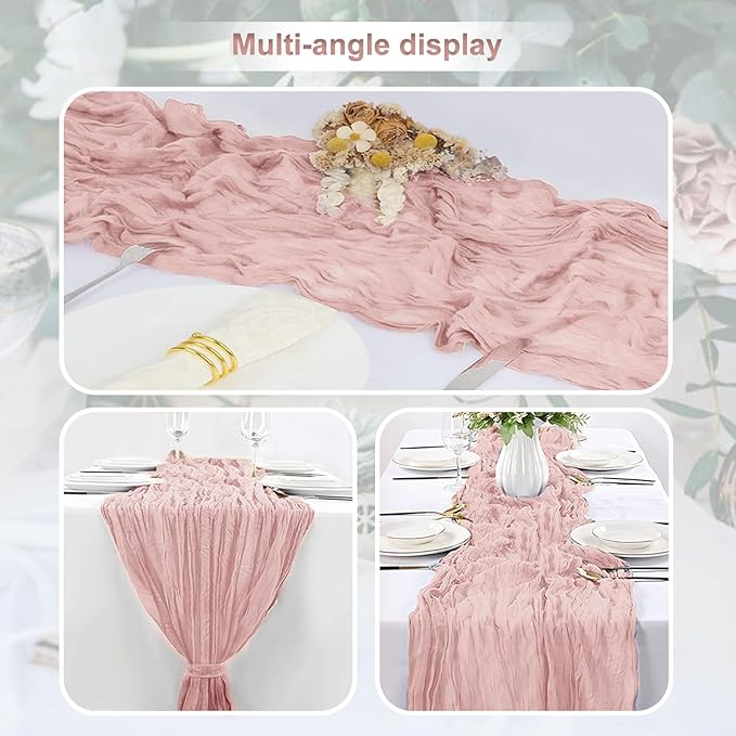 1 Pack Blush Pink Cheesecloth Table Runner 35x120 Inch 10Ft Rustic Gauze Cheese Cloth Table Runner Sheer Cheesecloth Table Runners for Wedding Party Bridal Shower Decoration