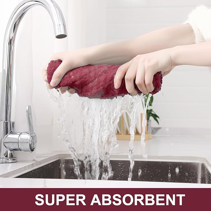 Homaxy Premium Cotton Kitchen Towels 16"x 28", Large Natural Ring Spun 390 GSM Dish Towels, Super Absorbent Terry Kitchen Hand Towels, Soft Tea Towels with Hanging Loop, Pure Red Design,6 Pack