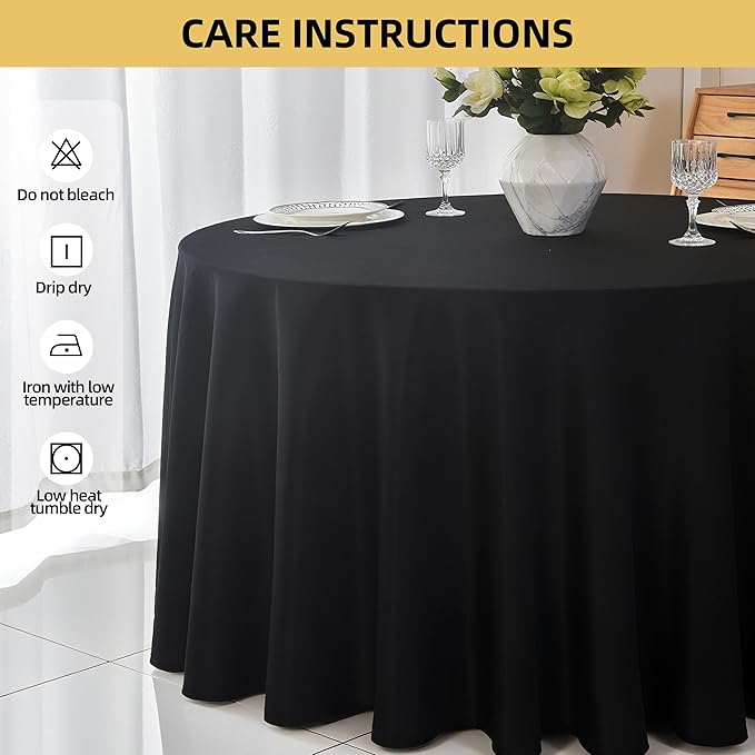 2-Pack Round 90-inch Black Table Cloths, Solid Stain and Wrinkle Resistant Circular Tablecloth, Premium Plain Weave Polyester Fabric Table Linen Covers for Hotel, Banquet