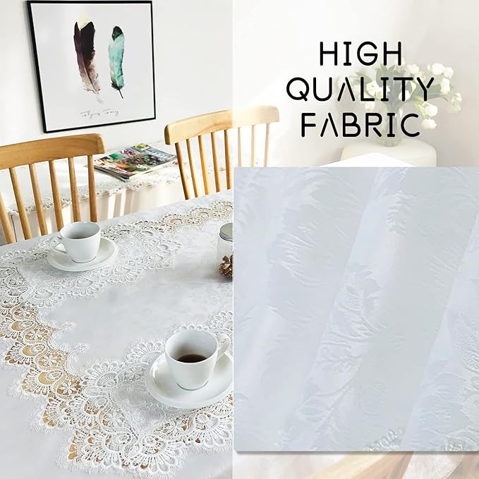 Tablecloths for Rectangle Tables Lace Elegant Decor for Dinning Home Holiday Party Kitchen Easter Christmas Wedding Farmhouse Outdoor Washable Table Linen (H17191-white-1, 72 * 108)