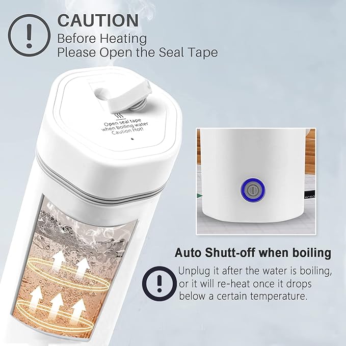 Electric Travel Kettle, Portable Electric Kettle, Mini Hot Water Boiler, Small Travel Tea Kettle Fast Boiling Water, One Cup Hot Water Maker, 350ml-White