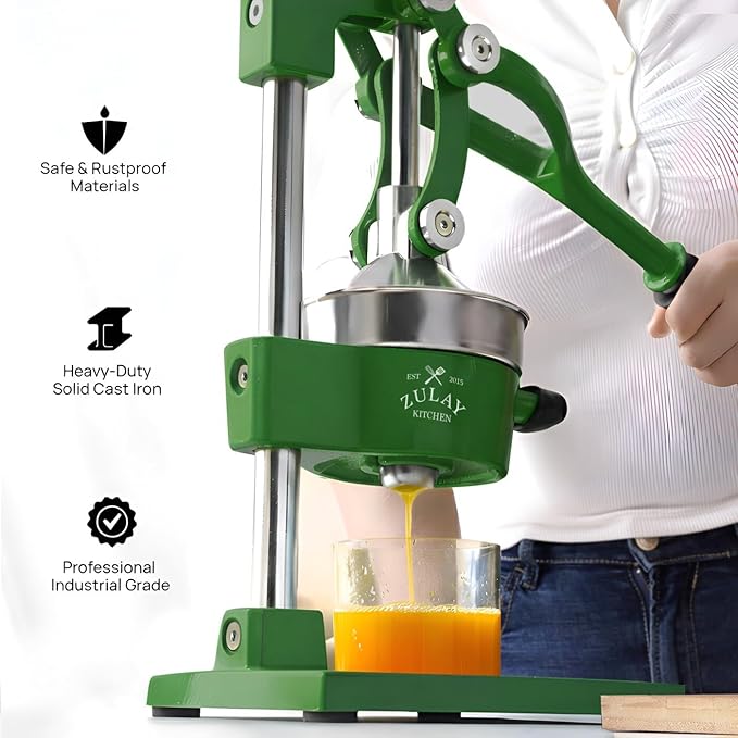 Zulay Kitchen Cast Iron Juicer - Easy-to-Clean Heavy-Duty Manual Juicer, Professional Citrus Juicer - Stainless Steel Lemon Squeezer - Manual Citrus Press & Orange Squeezer - Orange Juicer – Green