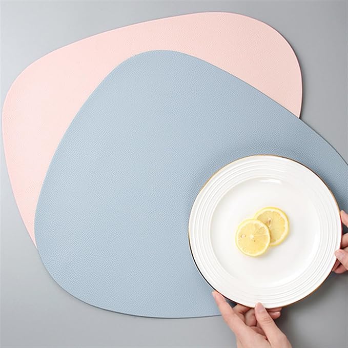 6pcs PU Placemats for Table Waterproof Non-Slip Insulation Leather Place Mats Set Nordic Style(Dark Blue)