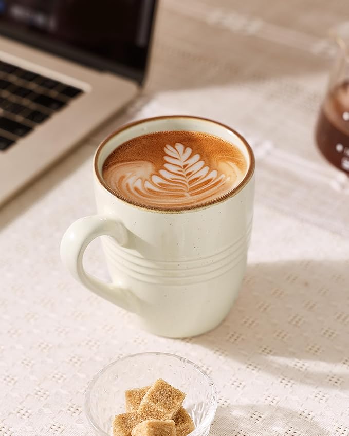 famiware Jupiter Coffee Mugs Set of 4, 13 oz Coffee Mug, Microwave and Dishwasher Safe, Coffee Cups with Handle for Coffee, Tea, Cocoa, Milk, Vanilla White