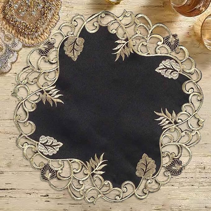 Decozen Set of 8 Doilies for Table, Lace Doilies - Rustic, Crochet, Farmhouse, Kitchen, Dining Table Centerpiece Decor - Round Christmas Placemats - 15 inch Gold Black, The Tarantino Collection