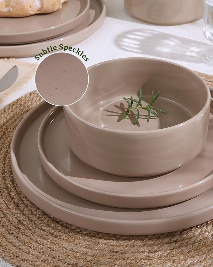 Famiware Nebula Plates and Bowls Set, 12 Pieces Dinnerware Sets, Dishes Set for 4, Cinnamon Brown