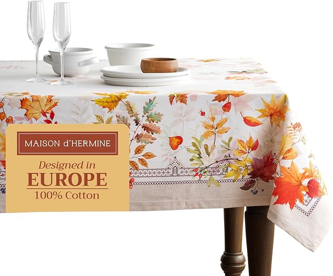 Maison d' Hermine Table Cloth Rectangle Table 100% Cotton 60 x 108 Inches Fall Tablecloth Reusable Everyday Use for Thanksgiving Christmas Decorations Dining Farmhouse Party (Amarante)