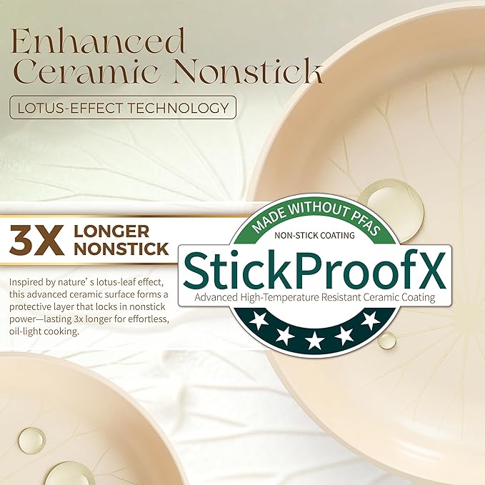 PRICUSIS 8Pcs Nonstick Ceramic Frying Pan Set, 8+10+12 Inch Induction Compatible with Stay Cool Handle, Fully Coated, 100% Dishwasher Safe, Healthy PTFE PFAS & PFOA Free Omelet Pans (Coconut White)