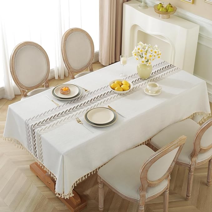 Alsoo Table Cloth Rectangle Table Waterproof Cotton Linen Spring Tablecloth Burlap Wrinkle Free TableClothes for Kitchen Dining, Party, Holiday, Outdoor, Beige (Wine Leaf, 4-6 Seats, 55x75 Inches)
