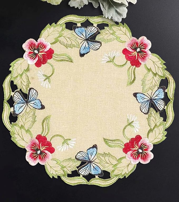 Decozen Set of 4 Doilies for Table, Lace Doilies - Rustic, Crochet, Farmhouse, Kitchen, Round Table Placemats - Valentines Day Decorations - 15 inch Gold Beige, The Maliana Collection