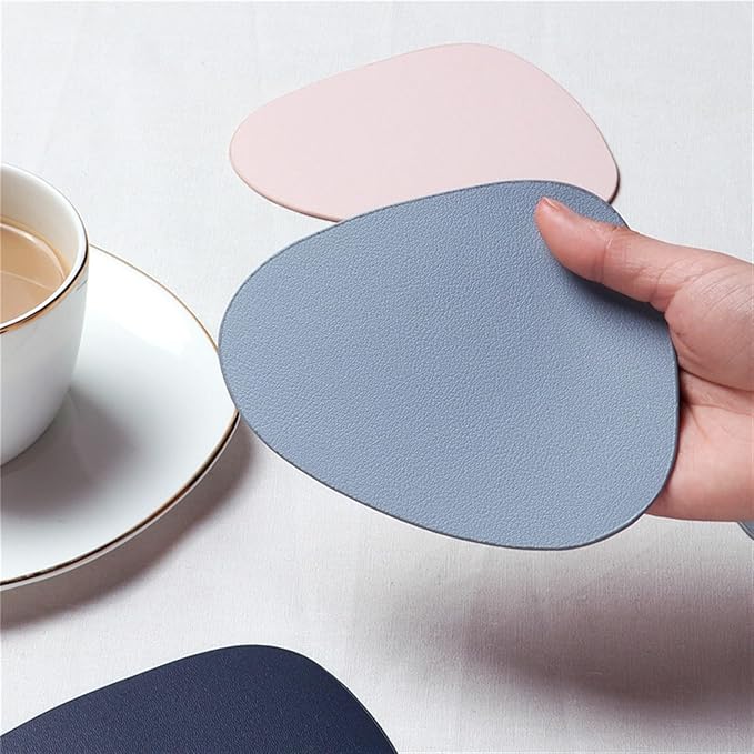 Oval PU Leather Coaster Cup Mat Waterproof Heat-Insulated Pad Drink Holder Desktop Decoration Chic Placemat(Dark Green)