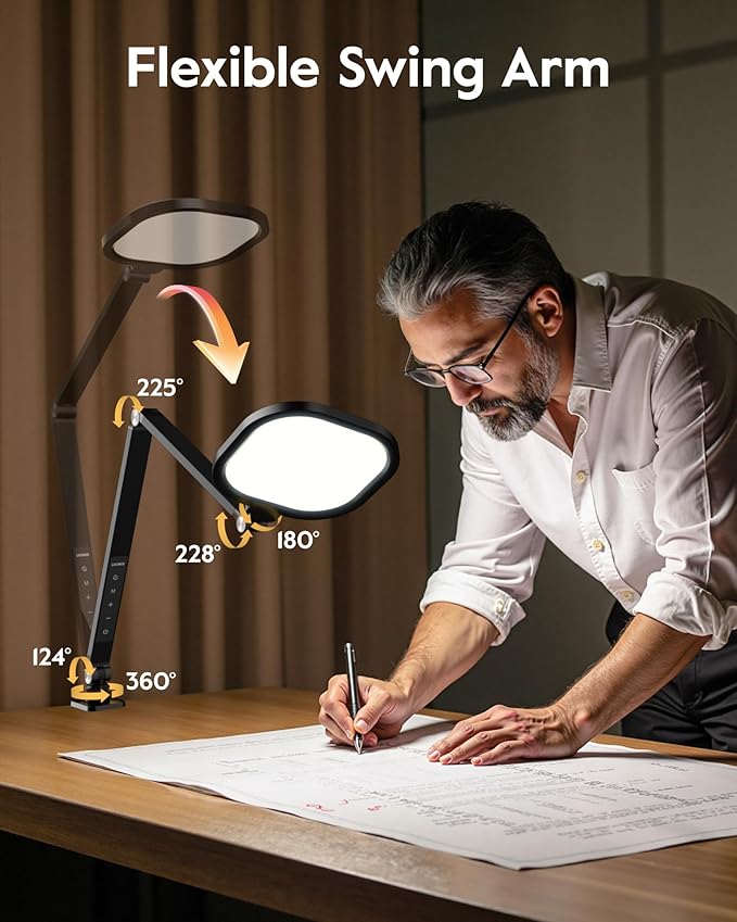 Desk Lamps for Home Office, 2000LM Eye-Caring Desk Light with Clamp, Dimmable Zoom Lighting with 3 Colors & 10 Brightness, Remote Computer Ring Light for Video Calls,Conference, Reading, CRI>97.8