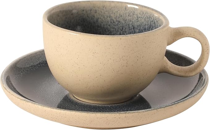 Gibson Elite Manila Bay 8-Piece Stoneware 5 oz Cup and Saucer Set, Reactive Glaze Espresso & Coffee Cups with Saucers, Assorted Colors
