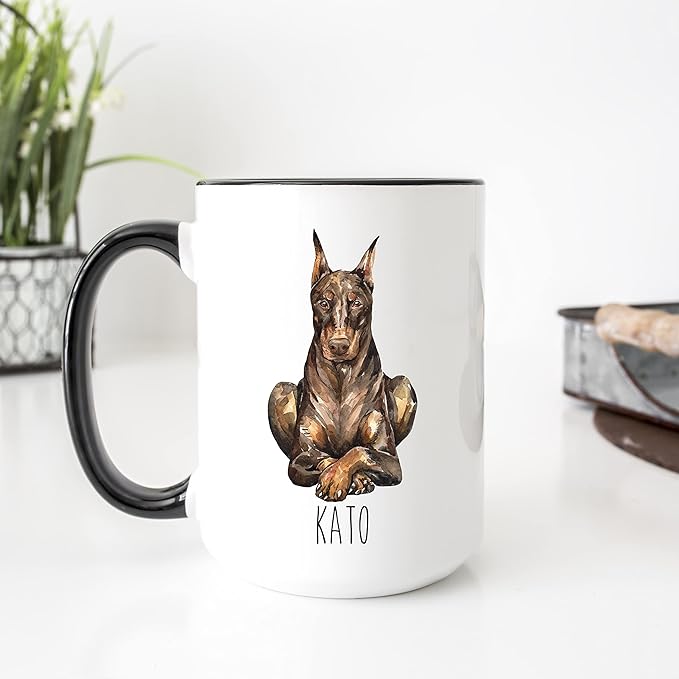 Brown Doberman Custom Coffee Mugs with Name for Dog Mom Dad - Personalized Gifts for Dog Lover - Red Doberman Pinscher