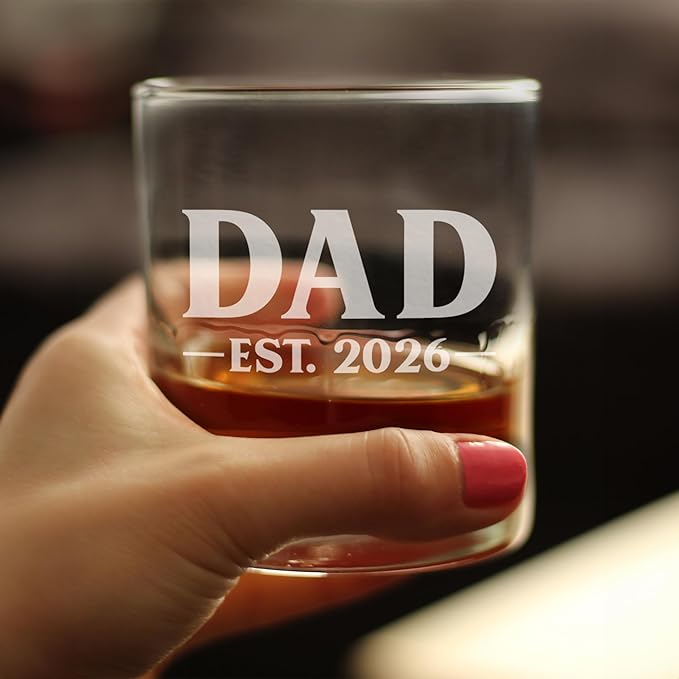 Bevvee Dad Est 2026 Whiskey Rocks Glass - New Father Gift for First Time Parents - Set of 2 - Bold 10.25 oz