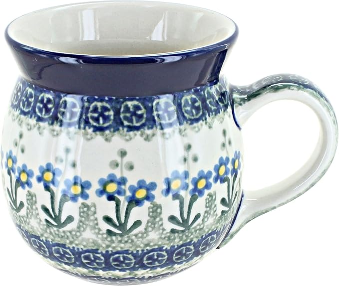 Blue Rose Polish Pottery - Blue Posy Bubble Mug - 16 oz - Unique Shape Mug for Coffee & Tea