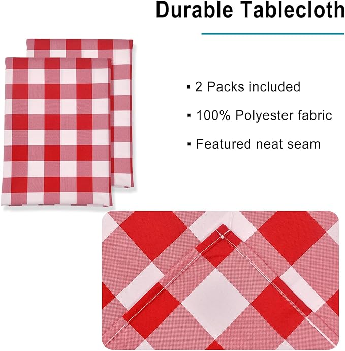 Hiasan Red and White Buffalo Checkered Tablecloth Waterproof, 2 Pack, 60 x 120 inch - Plaid Table Cloth Rectangle for Kitchen/Outdoor Picnic/Dining/Spring Party