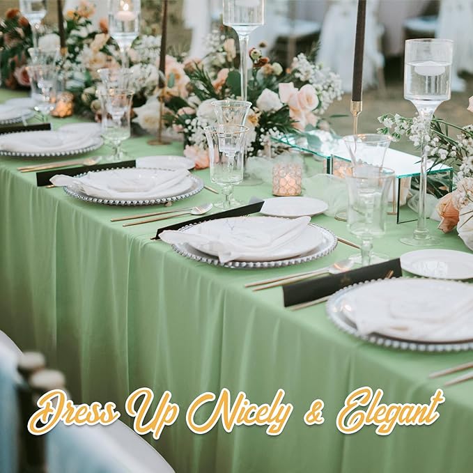 BRILLMAX 8 Pack Sage Green Tablecloths 60 x 126 Inch for 8ft Rectangle Tables - 150 GSM Polyester Fabric, 15" Standard Drop, Water, Stain & Wrinkle Resistant Cloth Cover for Wedding Dining Buffet