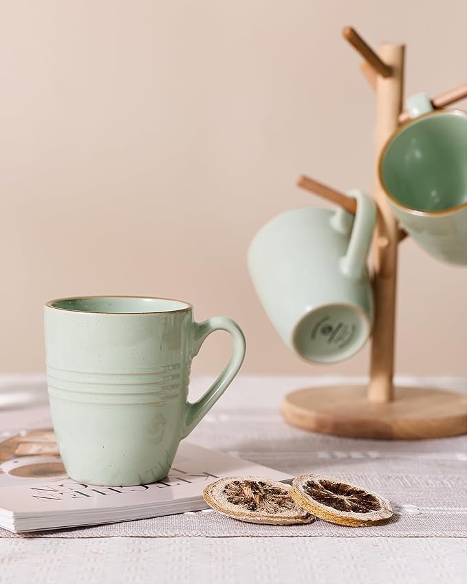 famiware Jupiter Coffee Mugs Set of 4, 13 oz Coffee Mug, Microwave and Dishwasher Safe, Coffee Cups with Handle for Coffee, Tea, Cocoa, Milk, Light Green